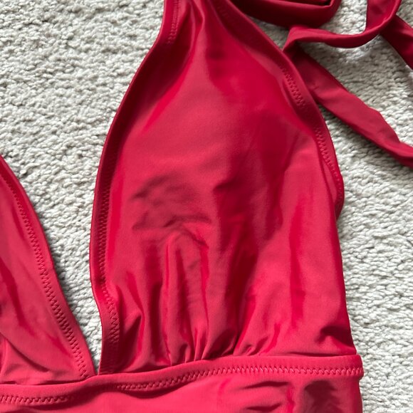 CUPSHE  | Women's One Piece Swimsuit Deep V Neck Crisscross Back| Red | Size: M - Picture 11 of 11